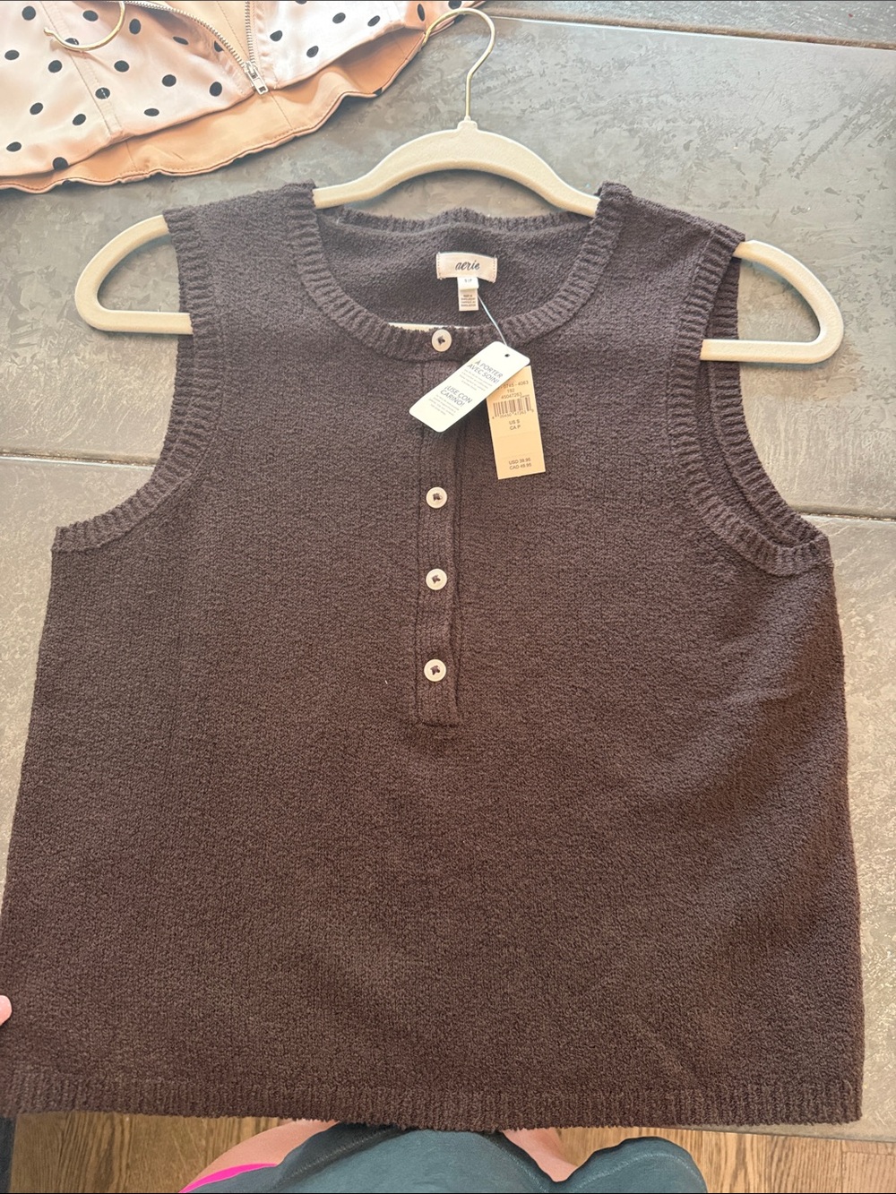 aerie Brown Sleeveless Button-Front Knit Top